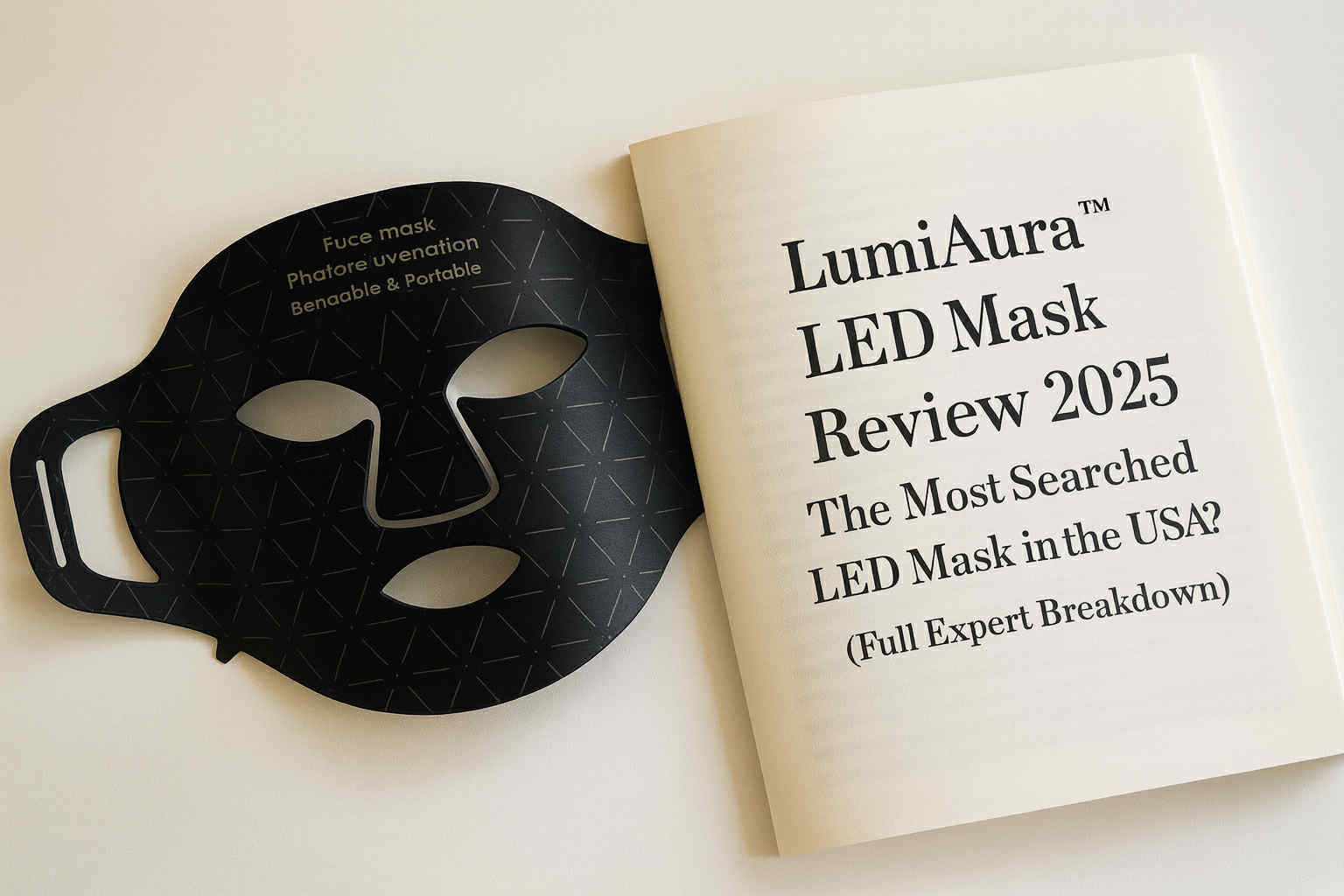 Woman wearing the black LumiAura™ LED face mask during treatment — best LED mask for acne, redness, and anti-aging with fast U.S. shipping. LumiAura light therapy mask available online in New York, Los Angeles, Houston, and Miami.